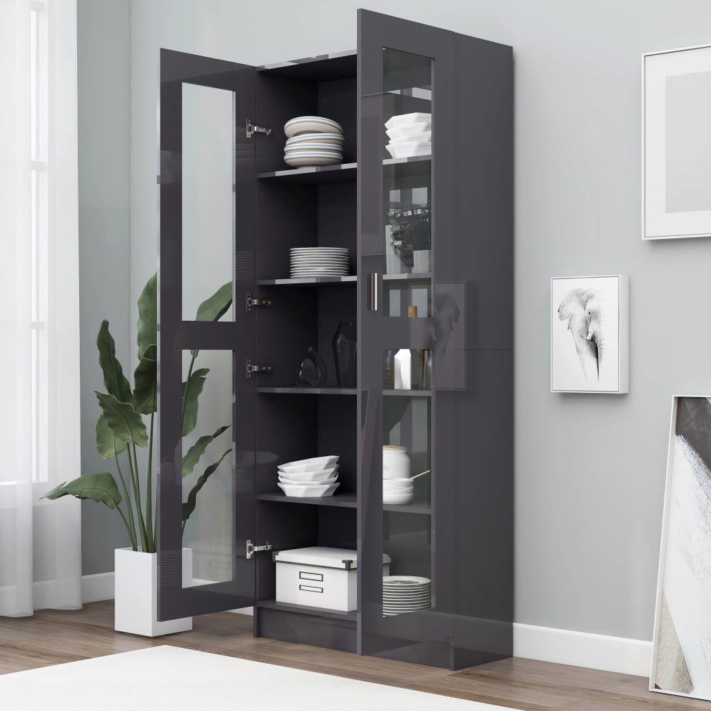 vidaXL Armoire à vitrine Gris brillant 82