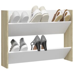 vidaXL Armoire à chaussures murale Blanc et chêne Sonoma 80x18x60 cm