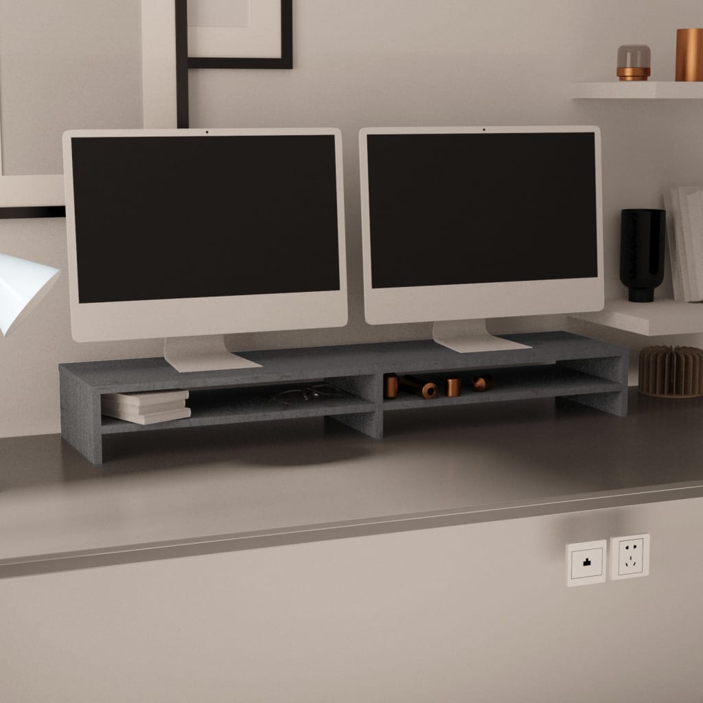 vidaXL Support de moniteur Gris 100x24x13 cm Bois de pin solide